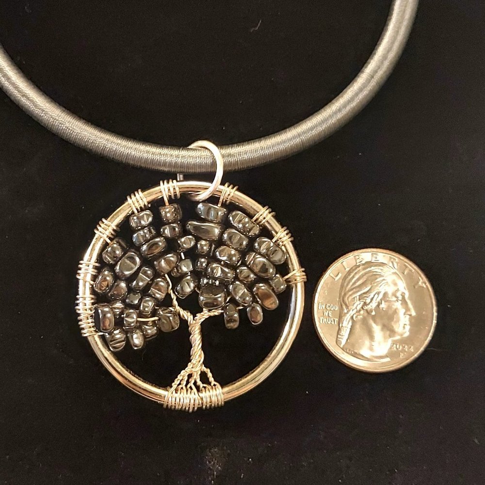 Hematite chip Tree Of Life Pendant